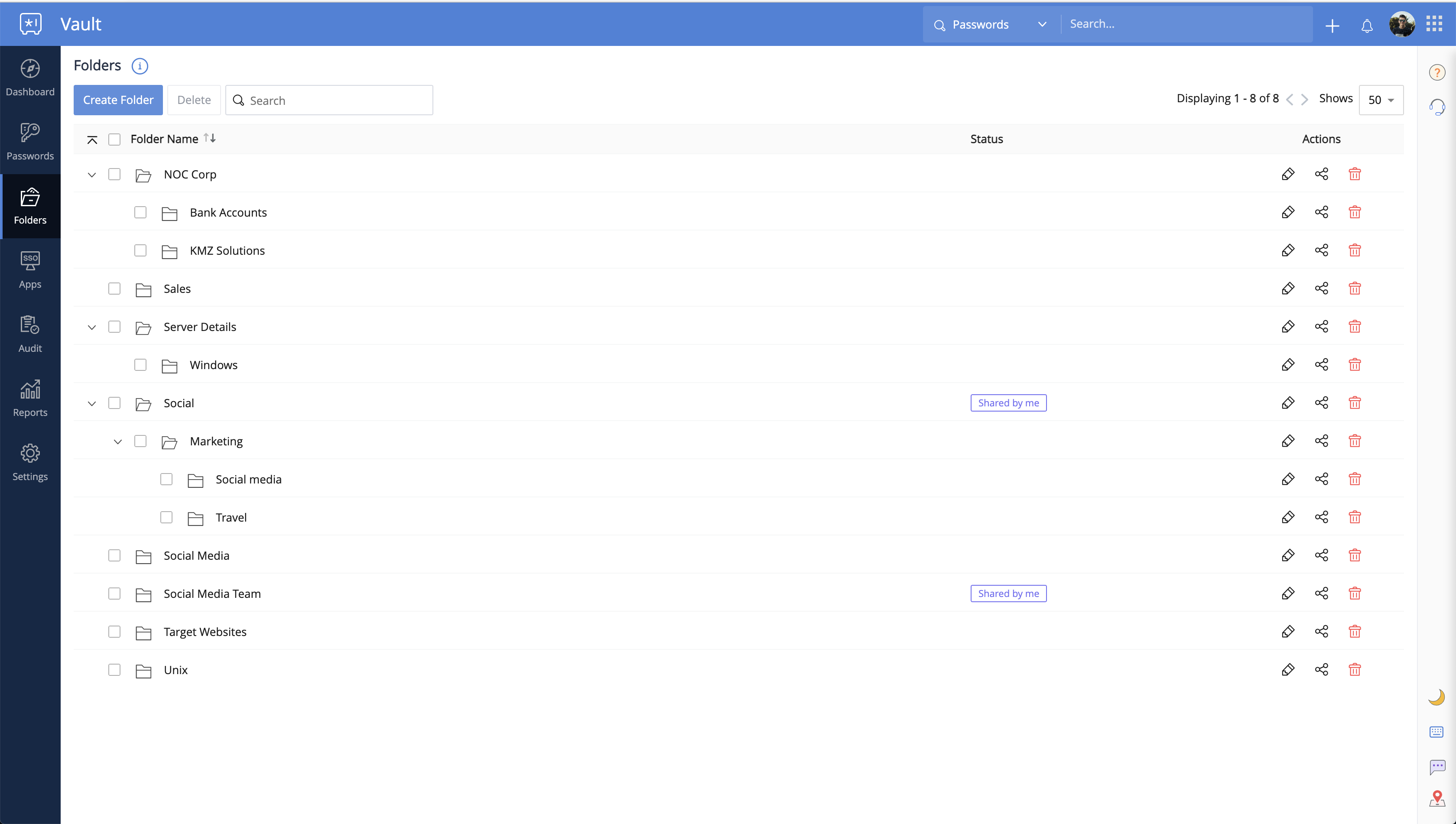 screenshot of Zoho Vault